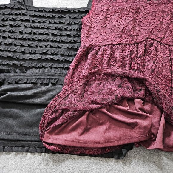 Top Womens 2X Lot Of 2 Black Burgundy Torrid Laura Ruffles Lined Lace Boho Party - Picture 12 of 15